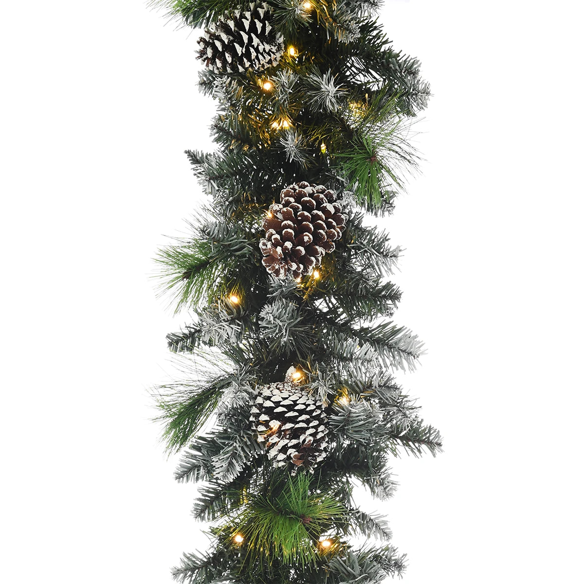 2.7m Pre Lit Snowy Pinecone Christmas Garland Battery Operated