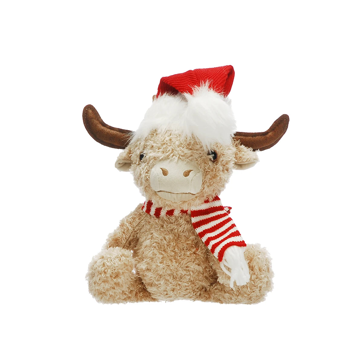 27cm Plush Sitting Highland Cow Red Hat