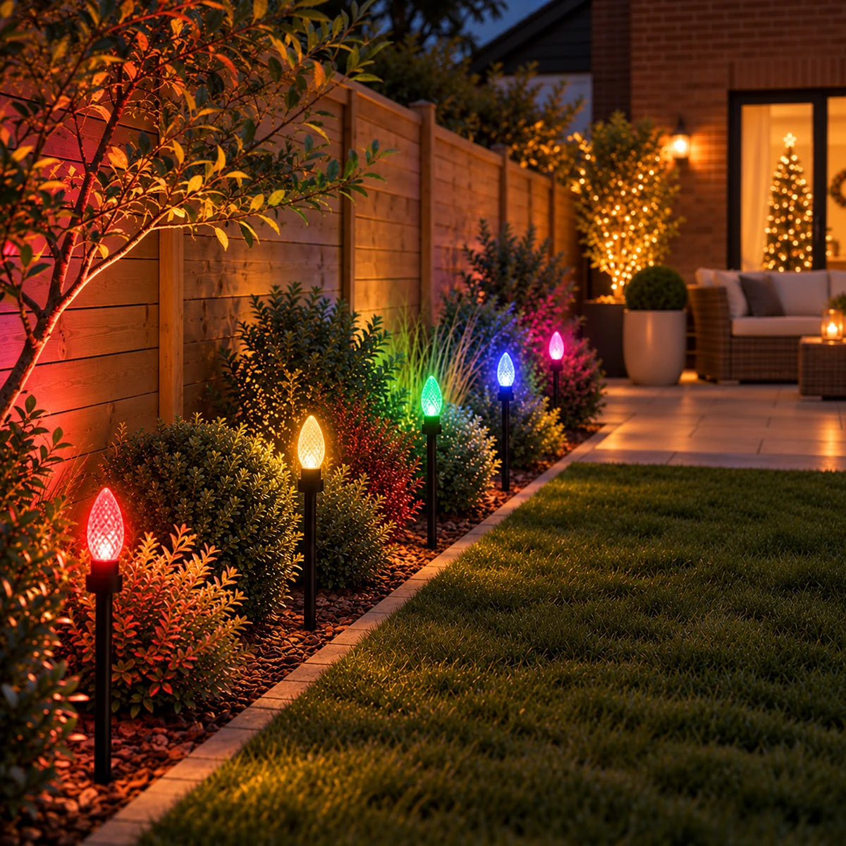 10 Colour Changing LED Cone Christmas Stake Lights 36cm