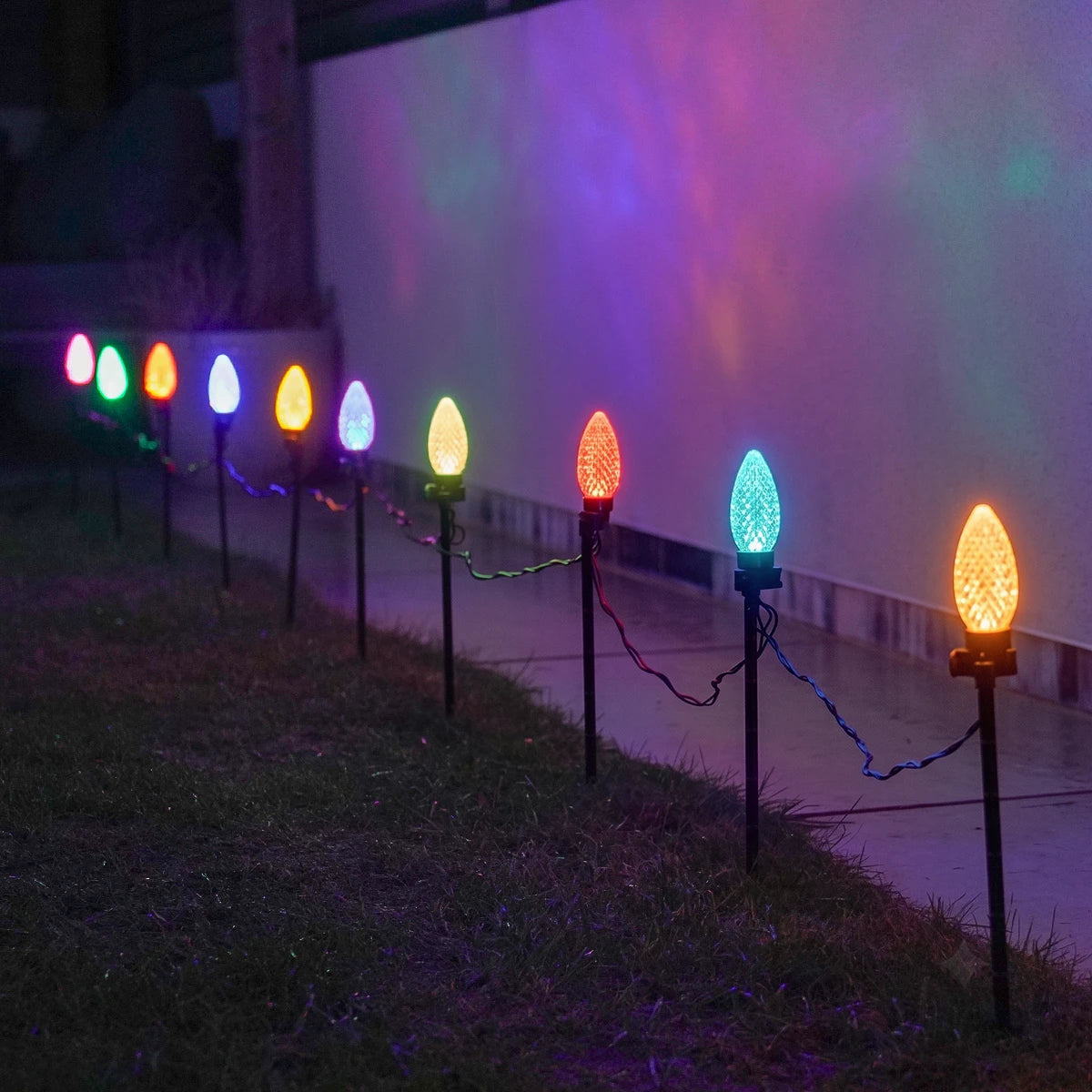 10 Colour Changing LED Cone Christmas Stake Lights 36cm
