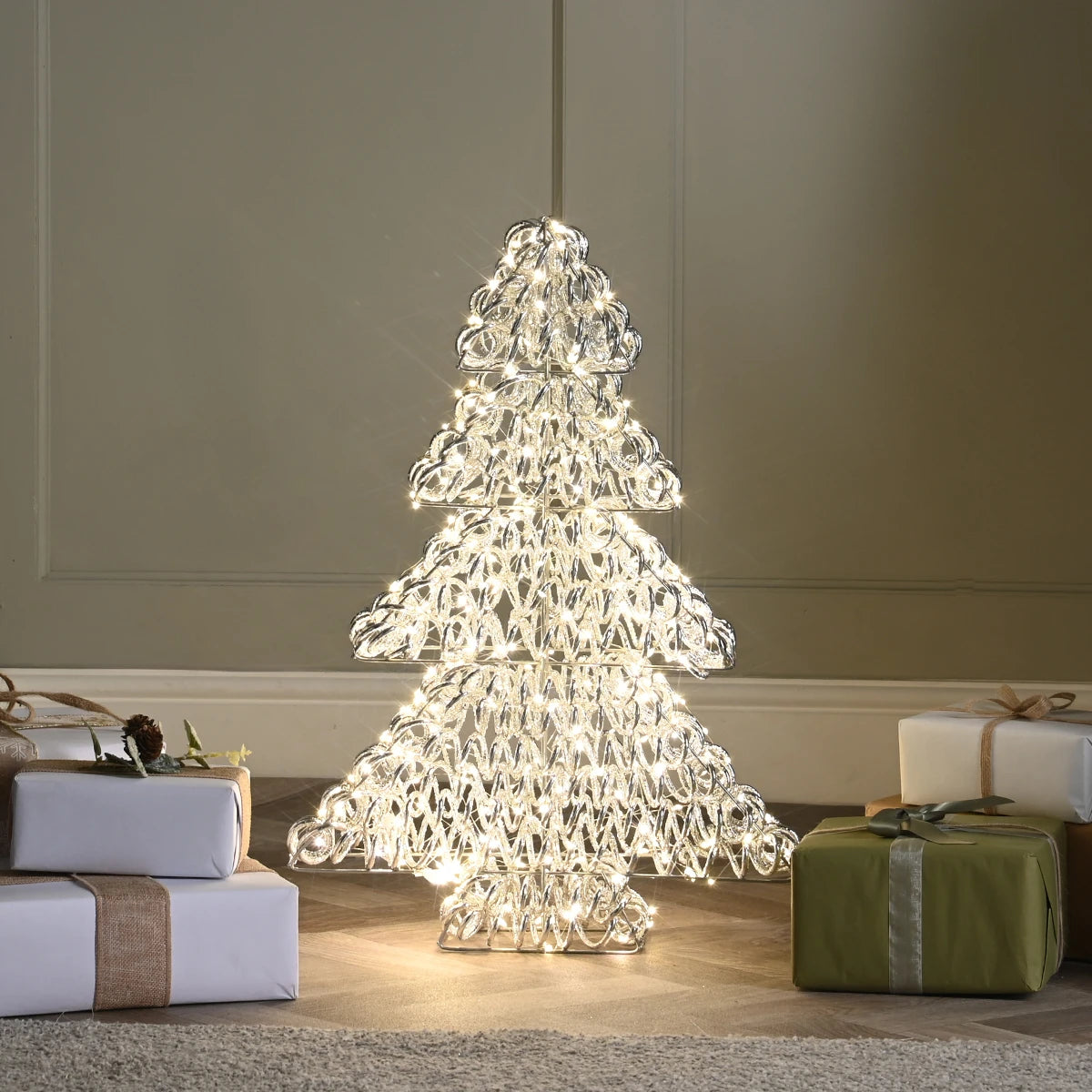 60cm LED Tree Outdoor Christmas Decoration Silver Twist