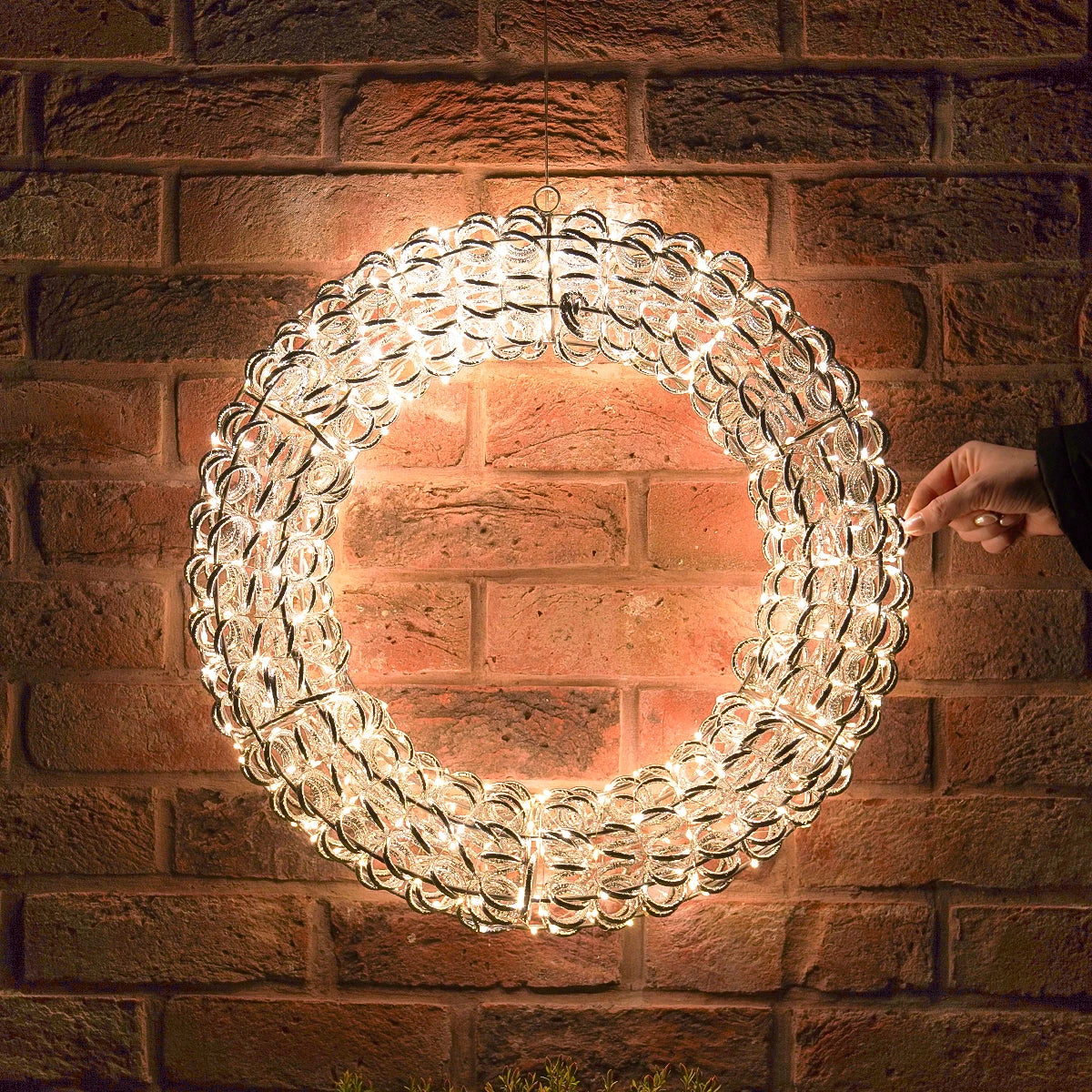 50cm LED Outdoor Wreath Christmas Light Silver Twist