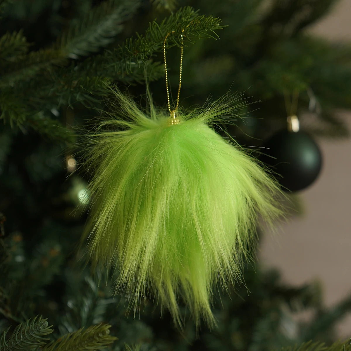 Grinch Christmas Bauble Faux Fur Decoration
