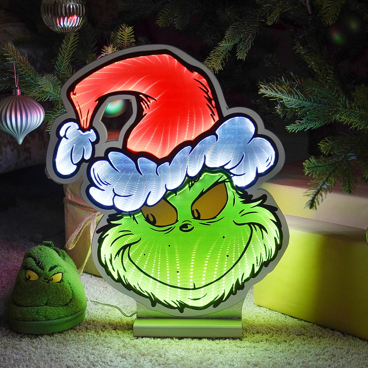 Grinch with Santa Hat Infinity Christmas Light 40cm