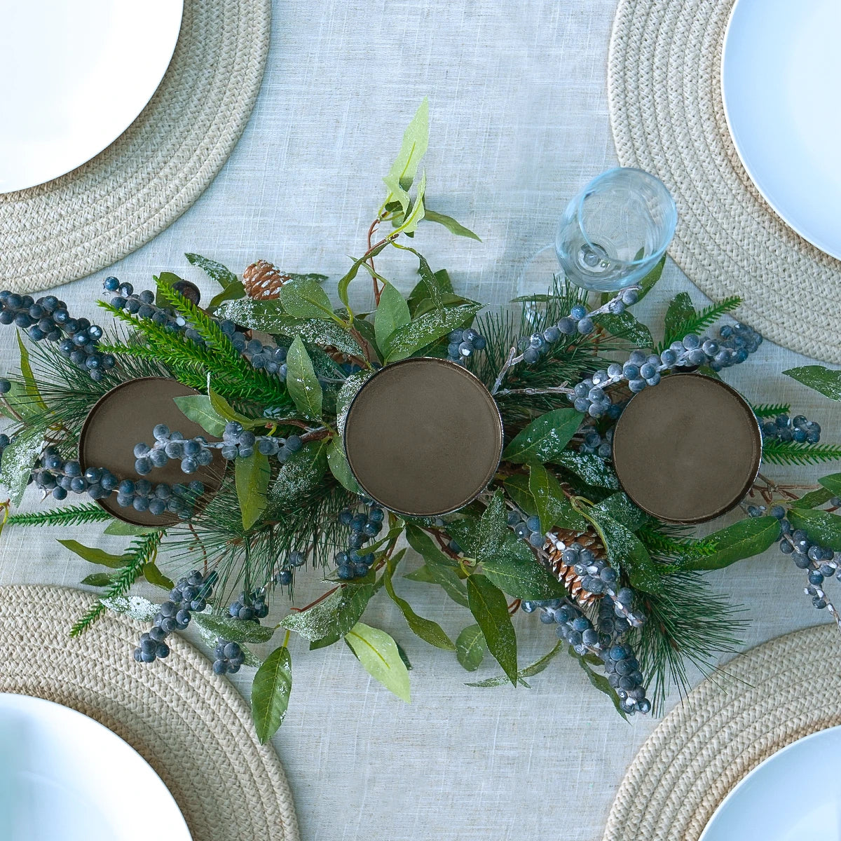 Navy Berry Christmas Wreath Candle Holder Table Decoration