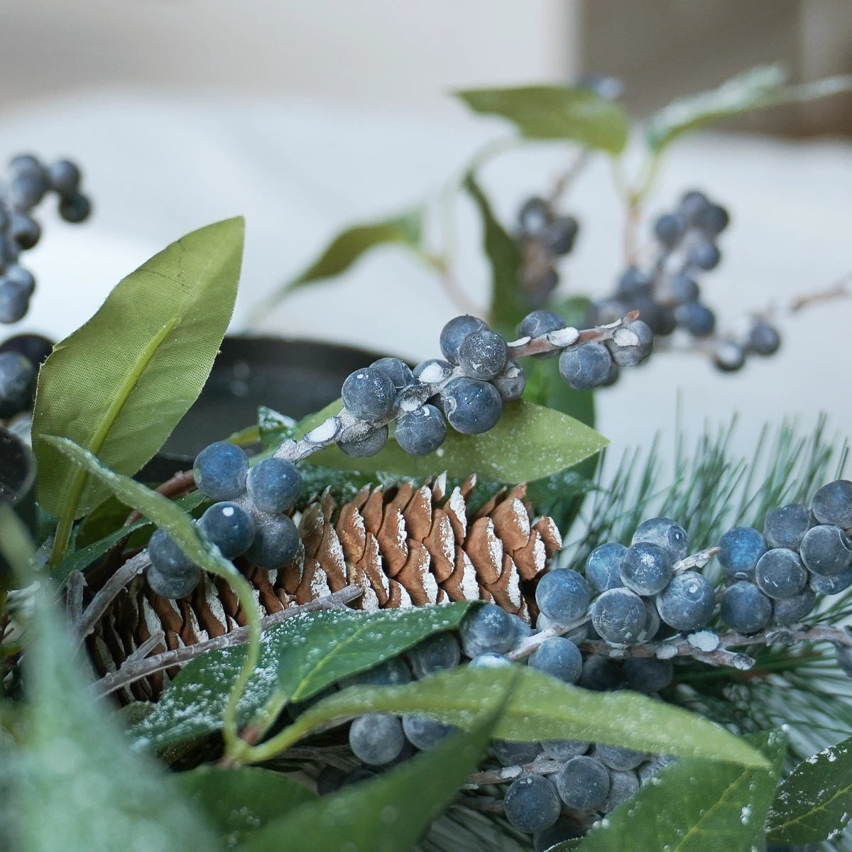 Navy Berry Christmas Wreath Candle Holder Table Decoration