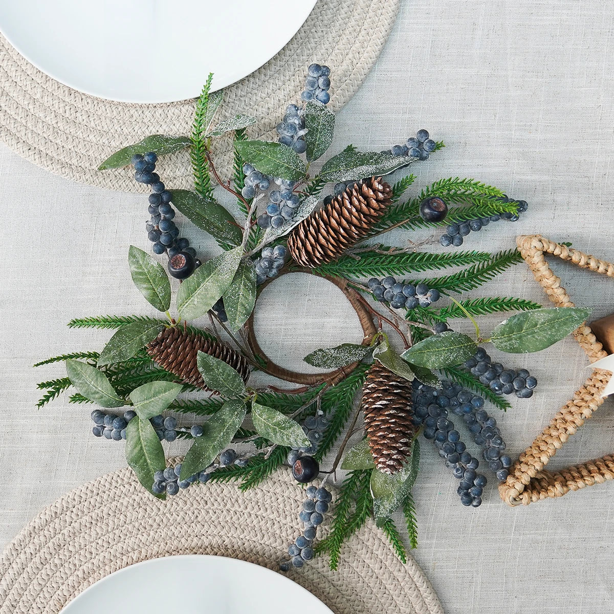 Navy Berry Wreath Candle Ring Christmas Table Decoration