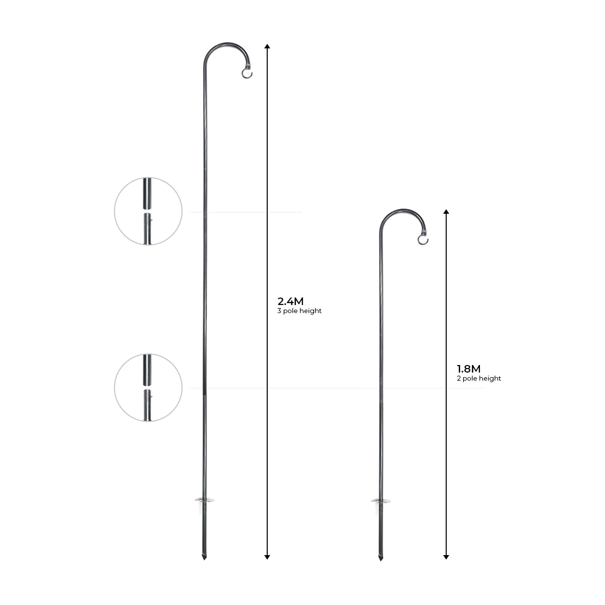 10 Pack 1.8m or 2.4m Steel Shepherd's Crook Festoon Pole