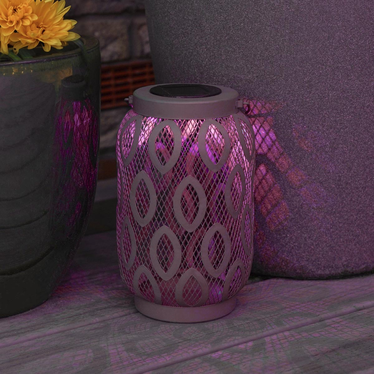 26cm Solar Metal Hanging Table Lantern, White, Warm White and Colour Changing LEDs