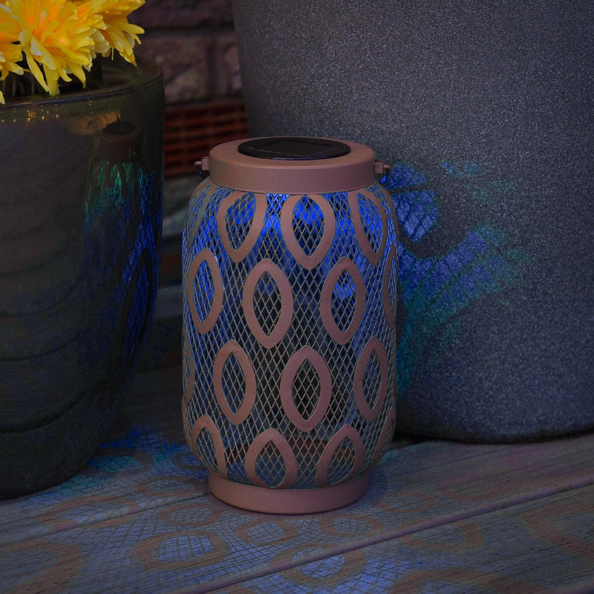 26cm Solar Metal Hanging Table Lantern, White, Warm White and Colour Changing LEDs