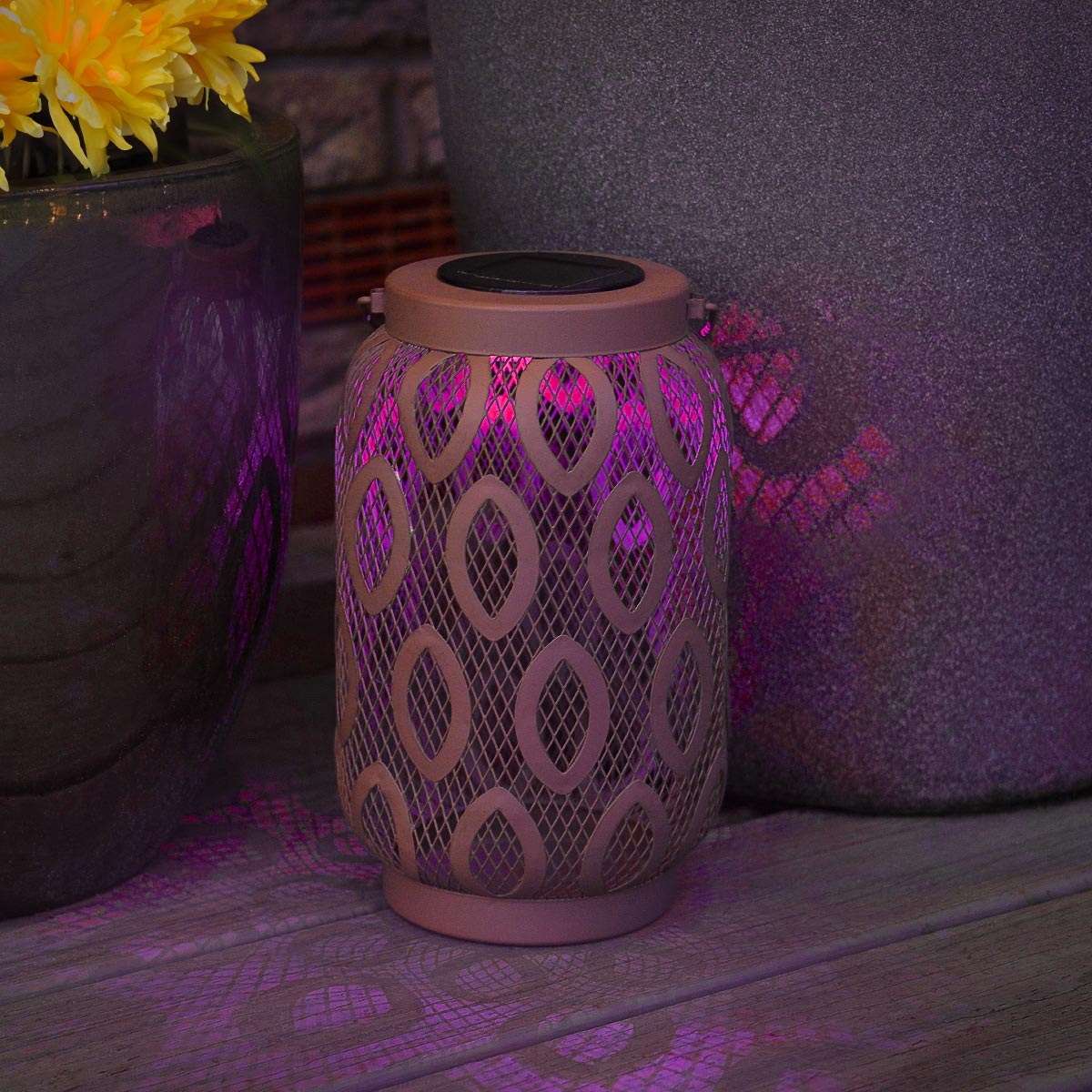 26cm Solar Metal Hanging Table Lantern, White, Warm White and Colour Changing LEDs