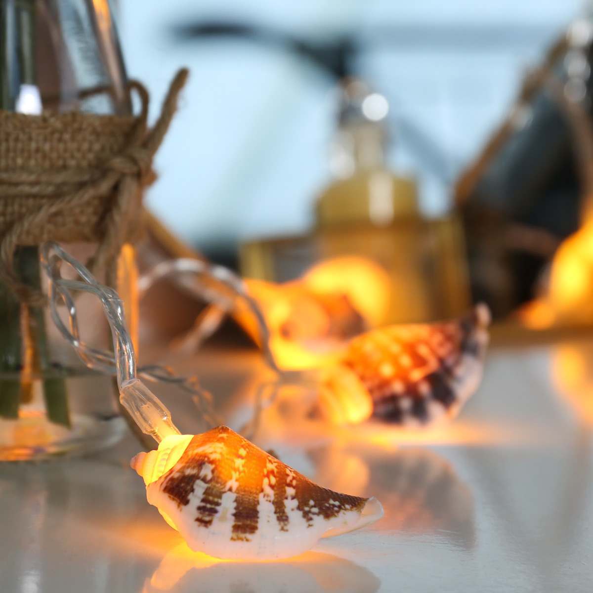10 Real Shell Warm White LED Battery Fairy Lights