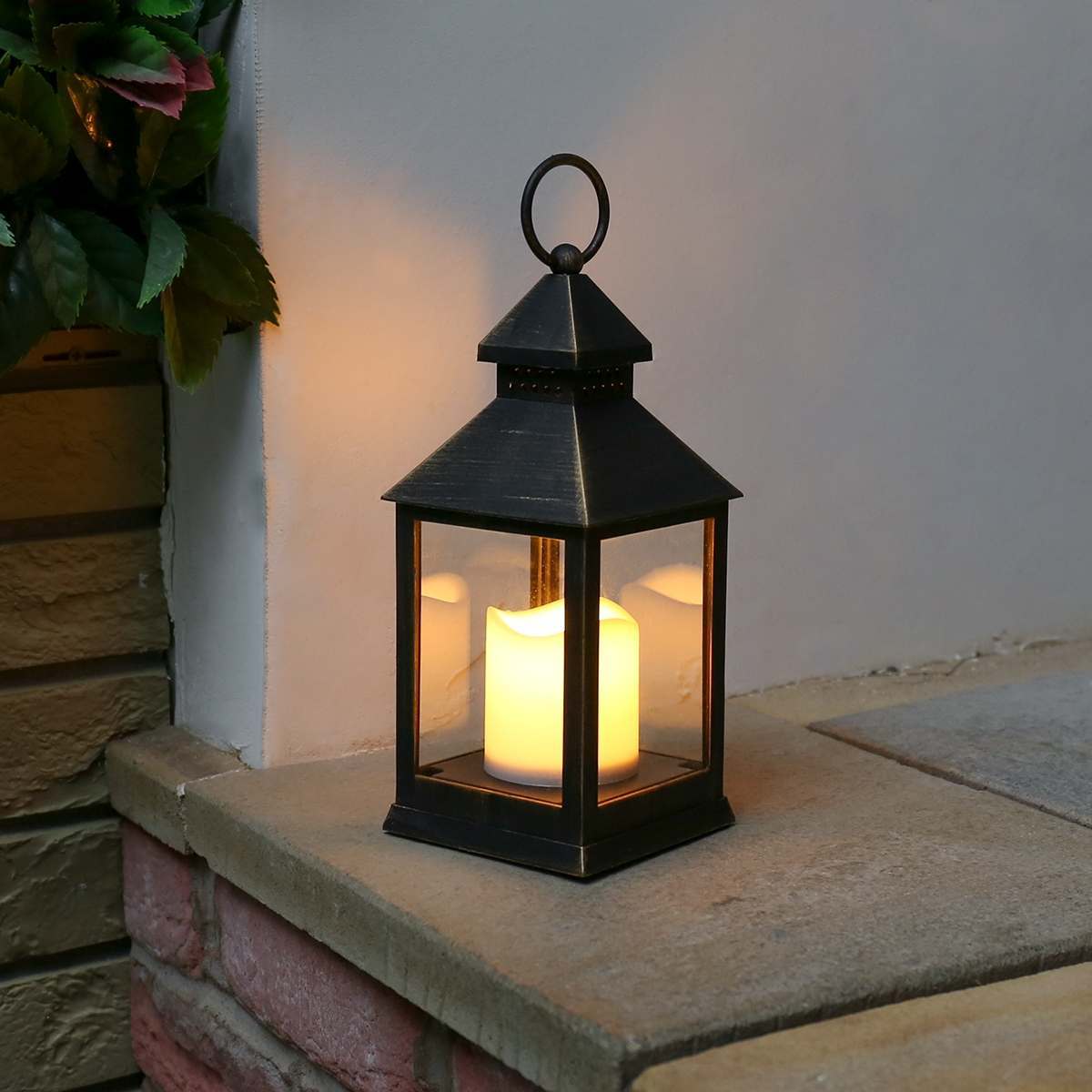 Outdoor Battery Flickering Candle Lantern, 24cm