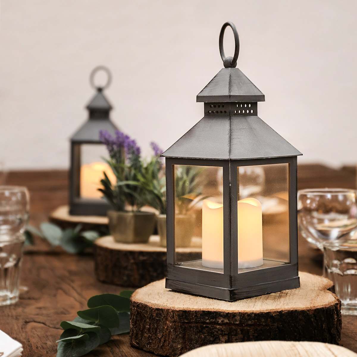 Outdoor Battery Flickering Candle Lantern, 24cm