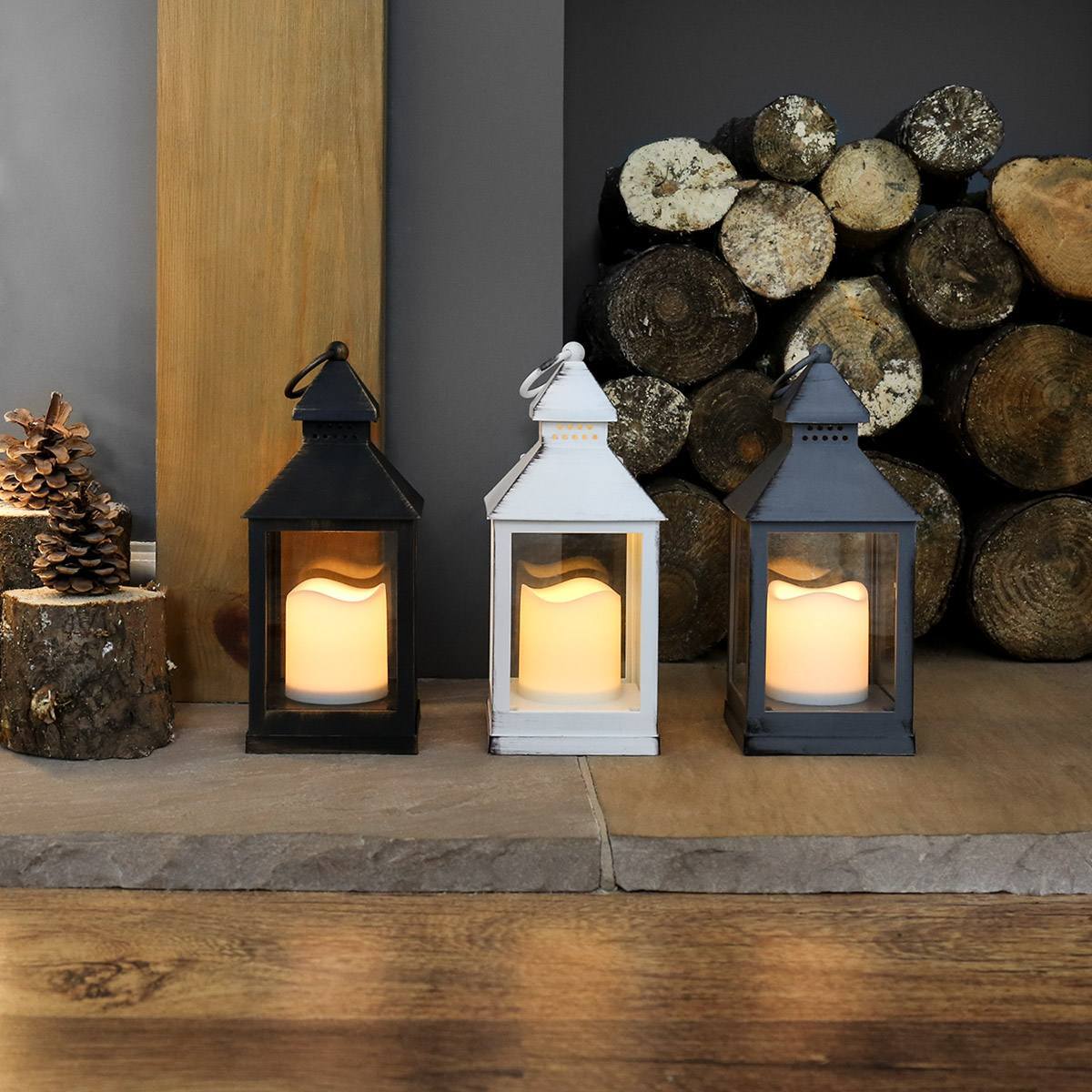 Outdoor Battery Flickering Candle Lantern, 24cm