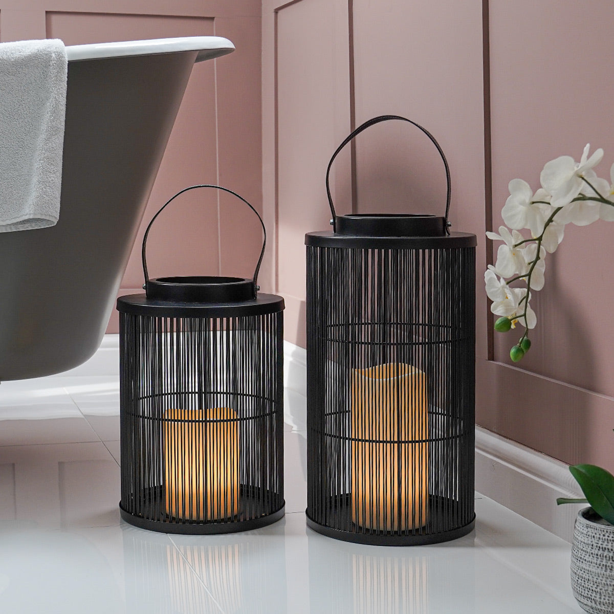 Indoor & Outdoor Battery Alta Candle Lantern, Black