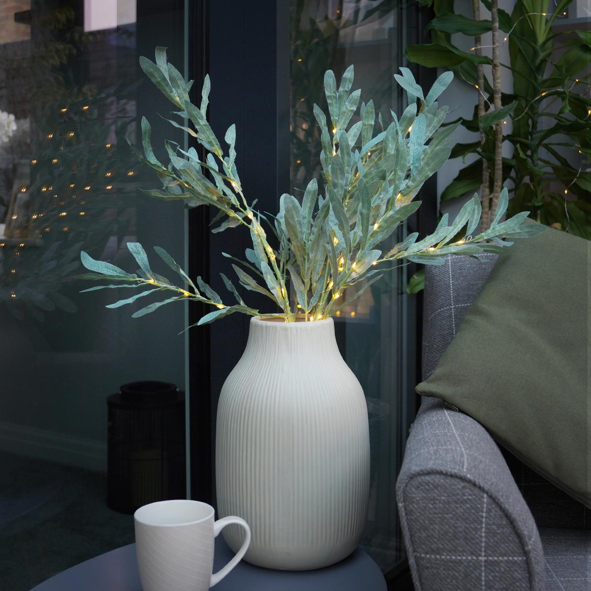 3 Battery Olive Leaf Branch Lights 60 Warm White LEDs