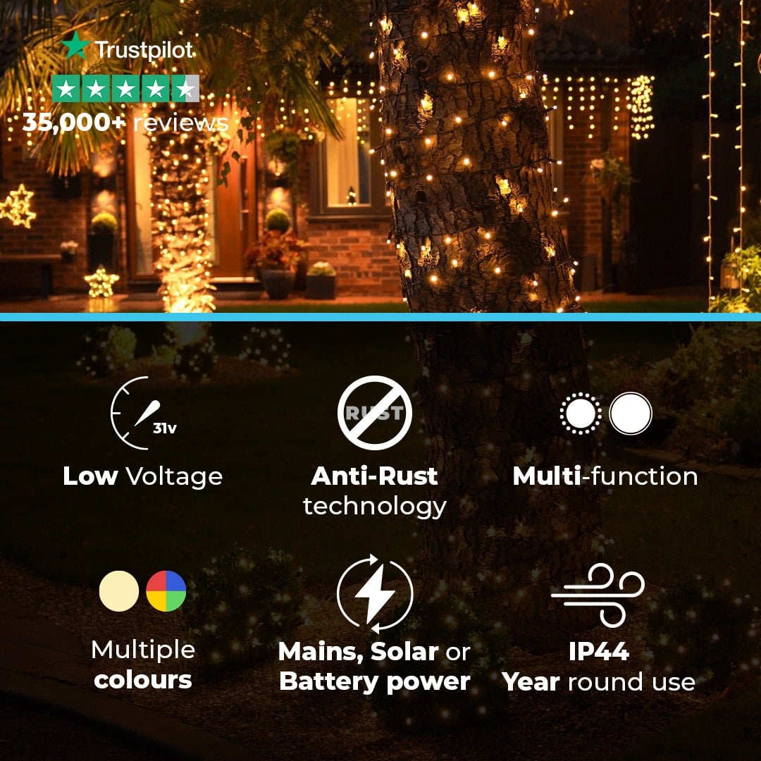ConnectGo® Outdoor LED String Lights, Connectable, Black Rubber Cable