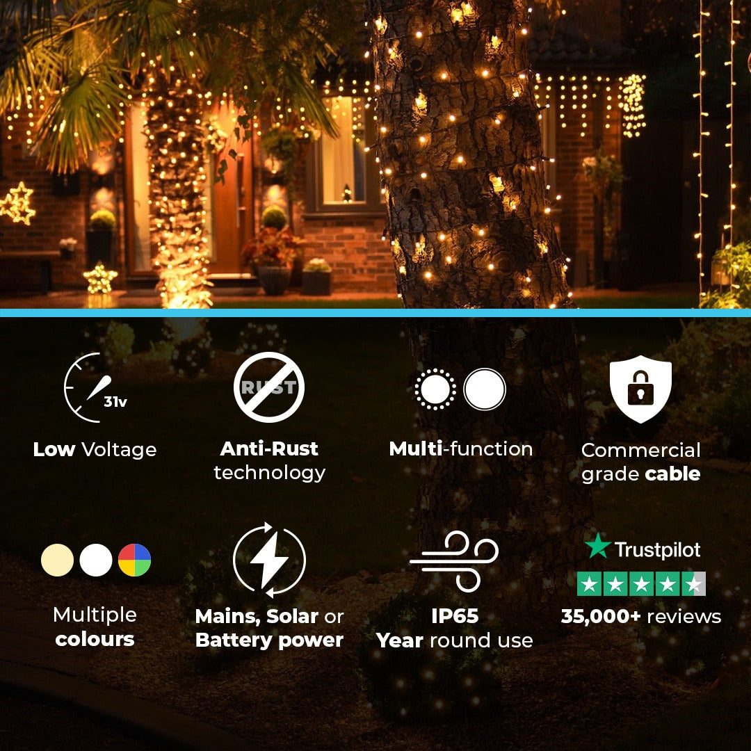 ConnectGo® Outdoor LED String Lights, Connectable, Black Rubber Cable