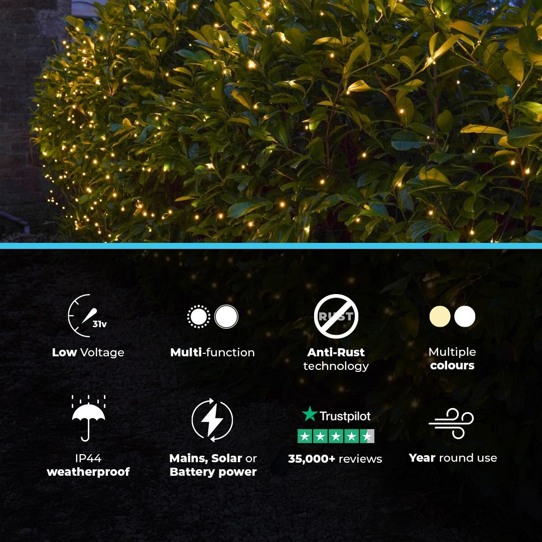 ConnectGo® 2m x 2m Connectable Net Lights, Dark Green Cable