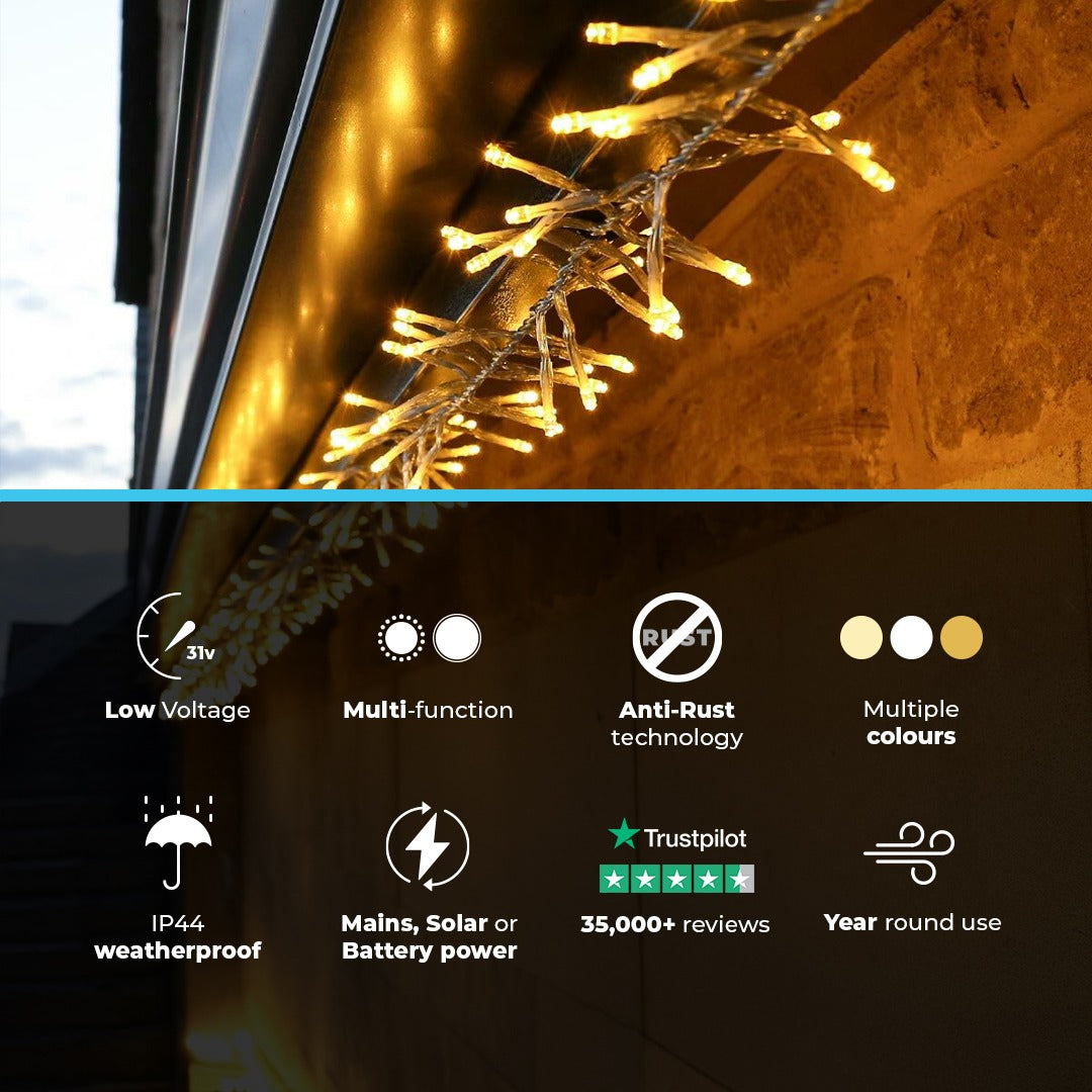 ConnectGo® Outdoor LED Cluster Lights, Connectable, Clear Cable