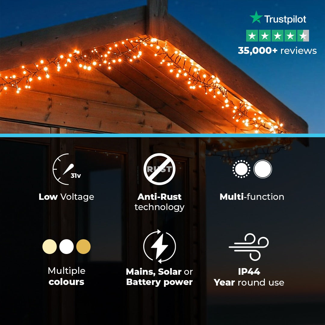 ConnectGo® Outdoor LED Cluster Lights, Connectable, Green Cable