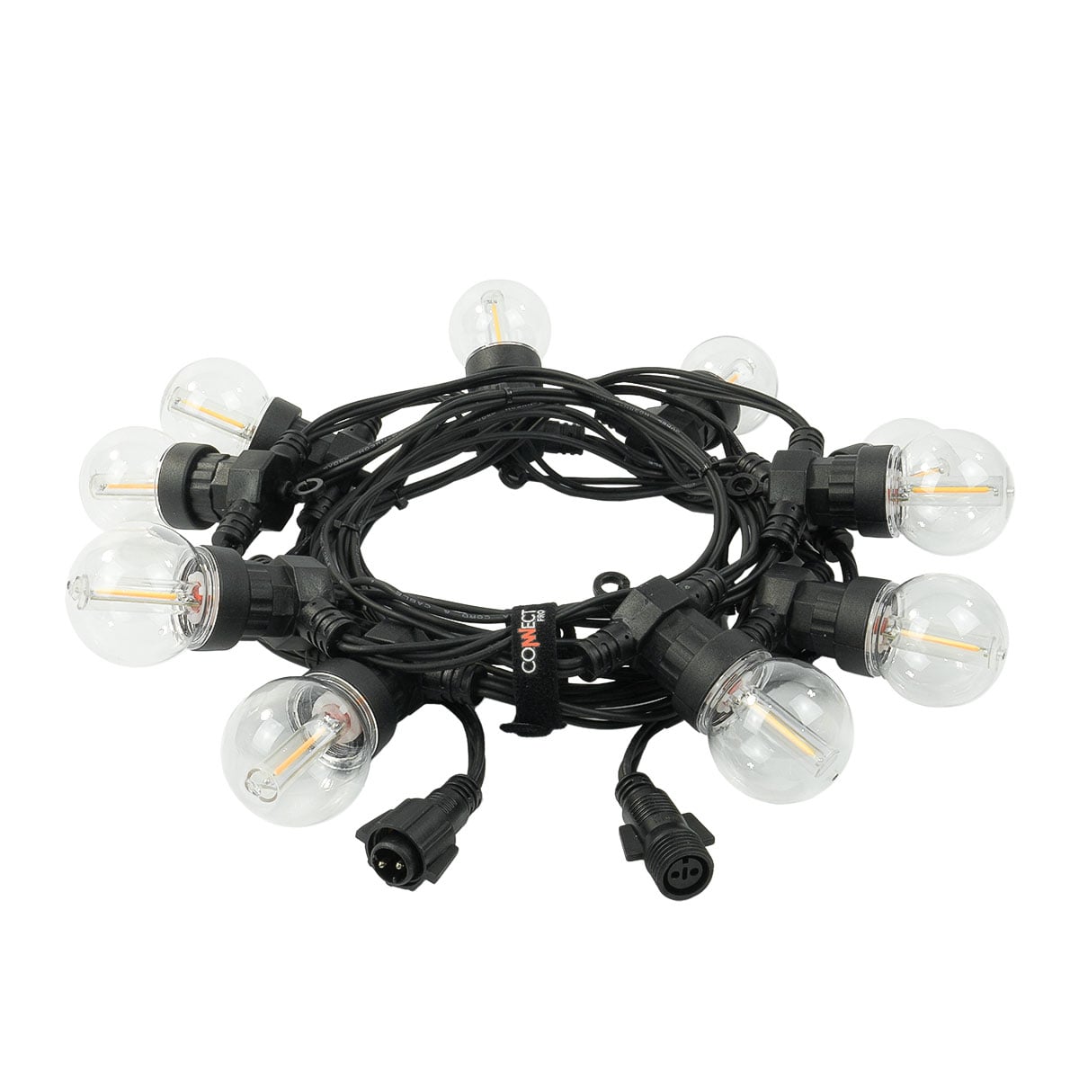 Connectable Festoon Lights with G50 Filament Effect Bulbs on Black Rubber Cable