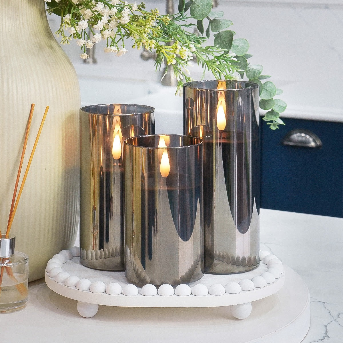 Ember™ Smoked Glass Hurricane LED Candle