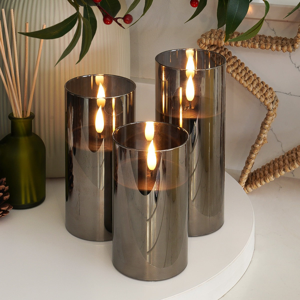 Ember™ Smoked Glass Hurricane LED Candle