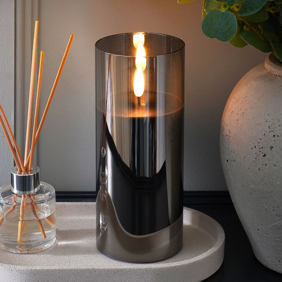 Ember™ Smoked Glass Hurricane LED Candle
