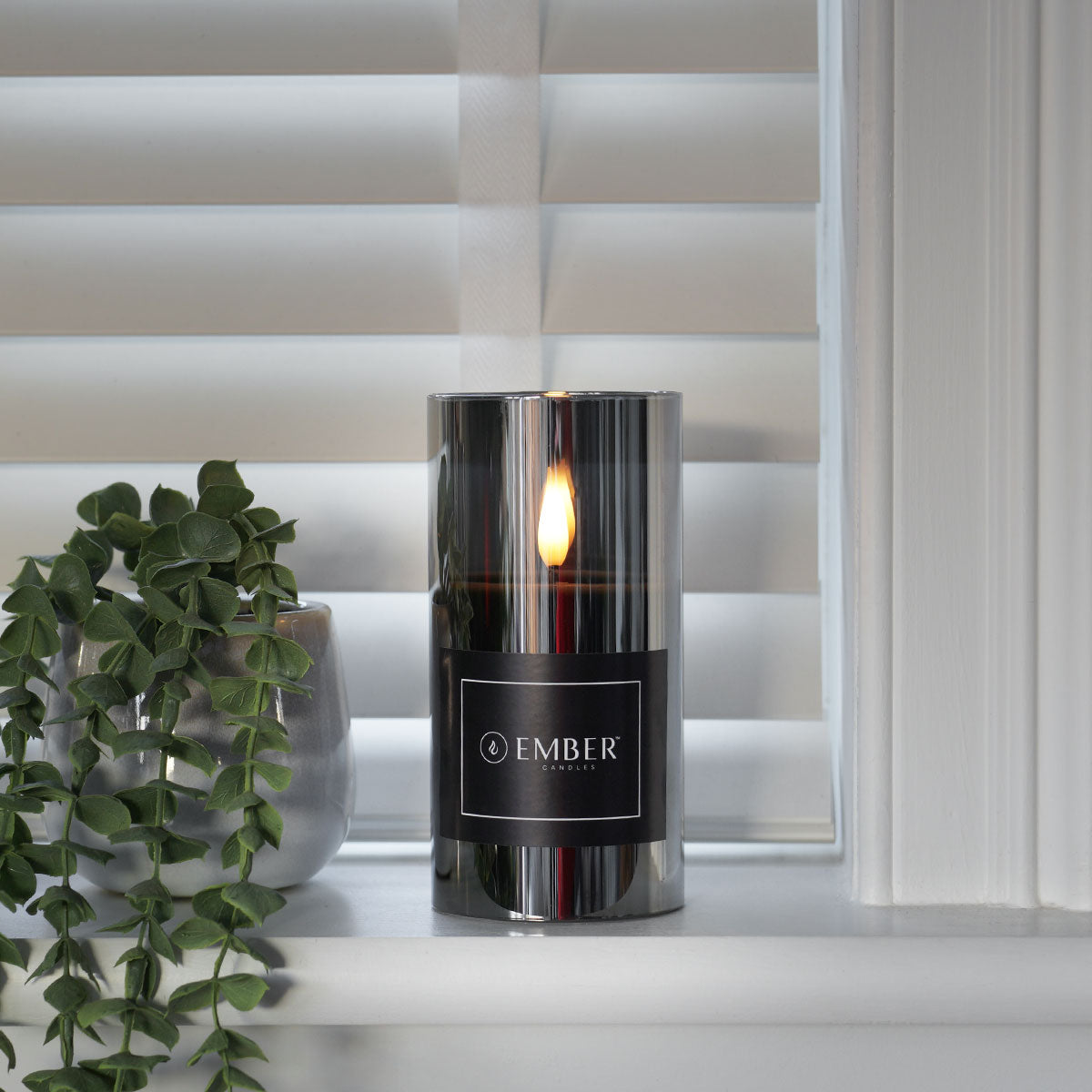Ember™ Smoked Glass Hurricane LED Candle