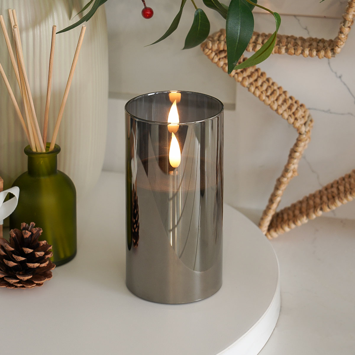 Ember™ Smoked Glass Hurricane LED Candle