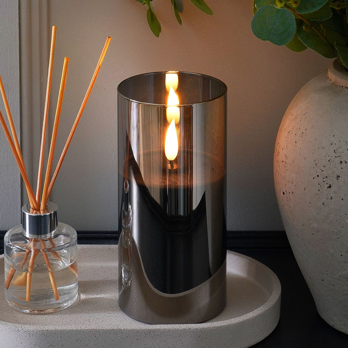 Ember™ Smoked Glass Hurricane LED Candle