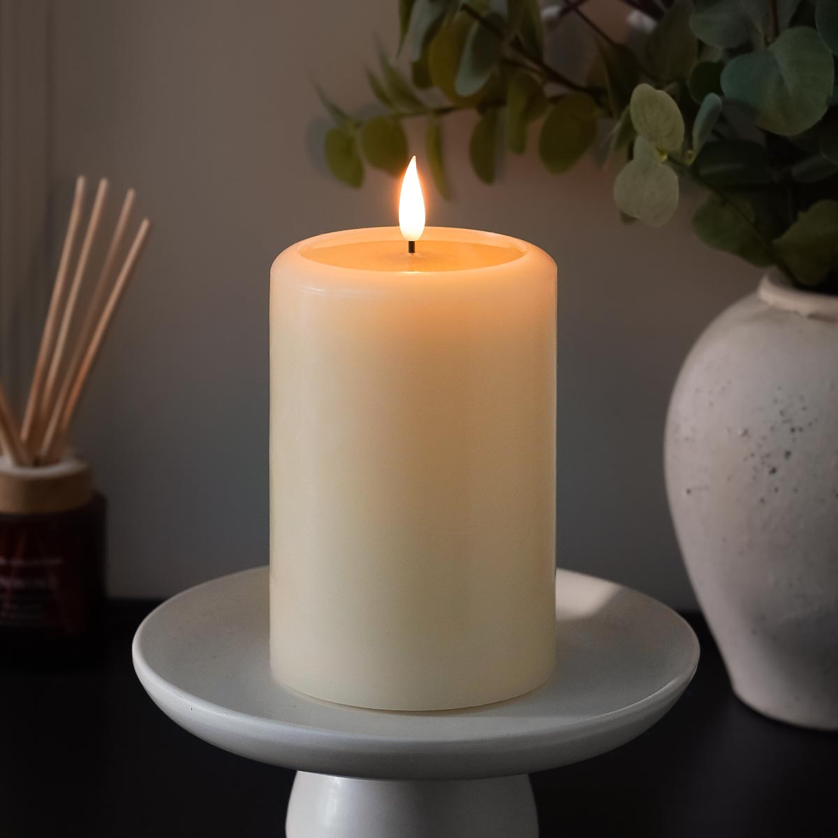 Ember™ Ivory LED Chapel Pillar Candle with Large Wax Pooling Effect