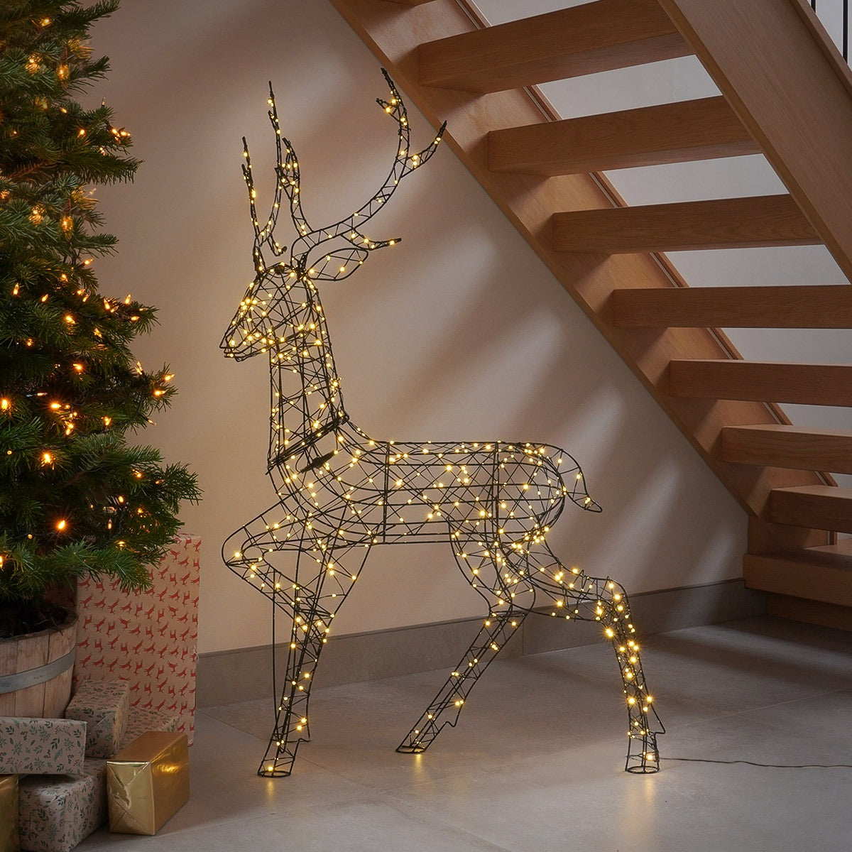 1.4m Black Frame Stag Outdoor Light up Reindeer