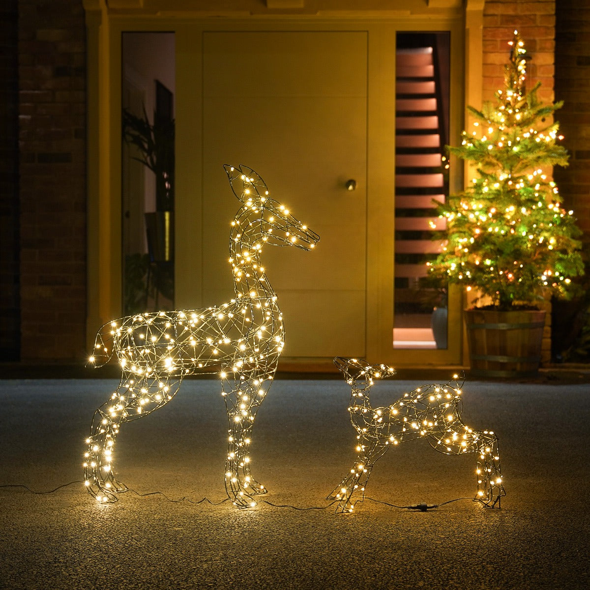 Black Frame Doe & Fawn Outdoor Light up Reindeer
