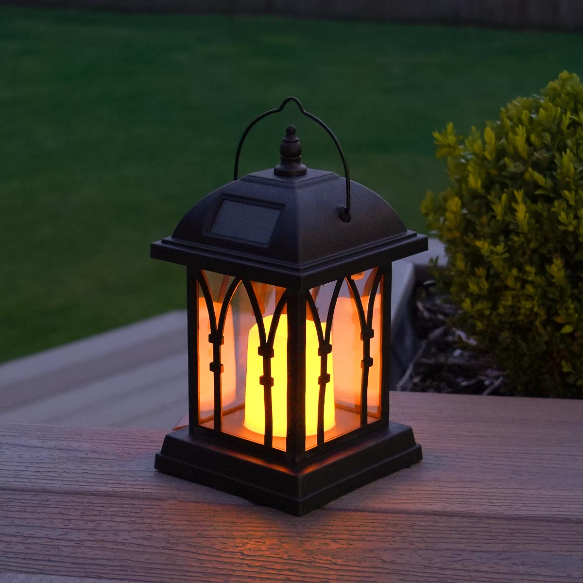 Solar Lantern With Flickering LED Candle 27cm