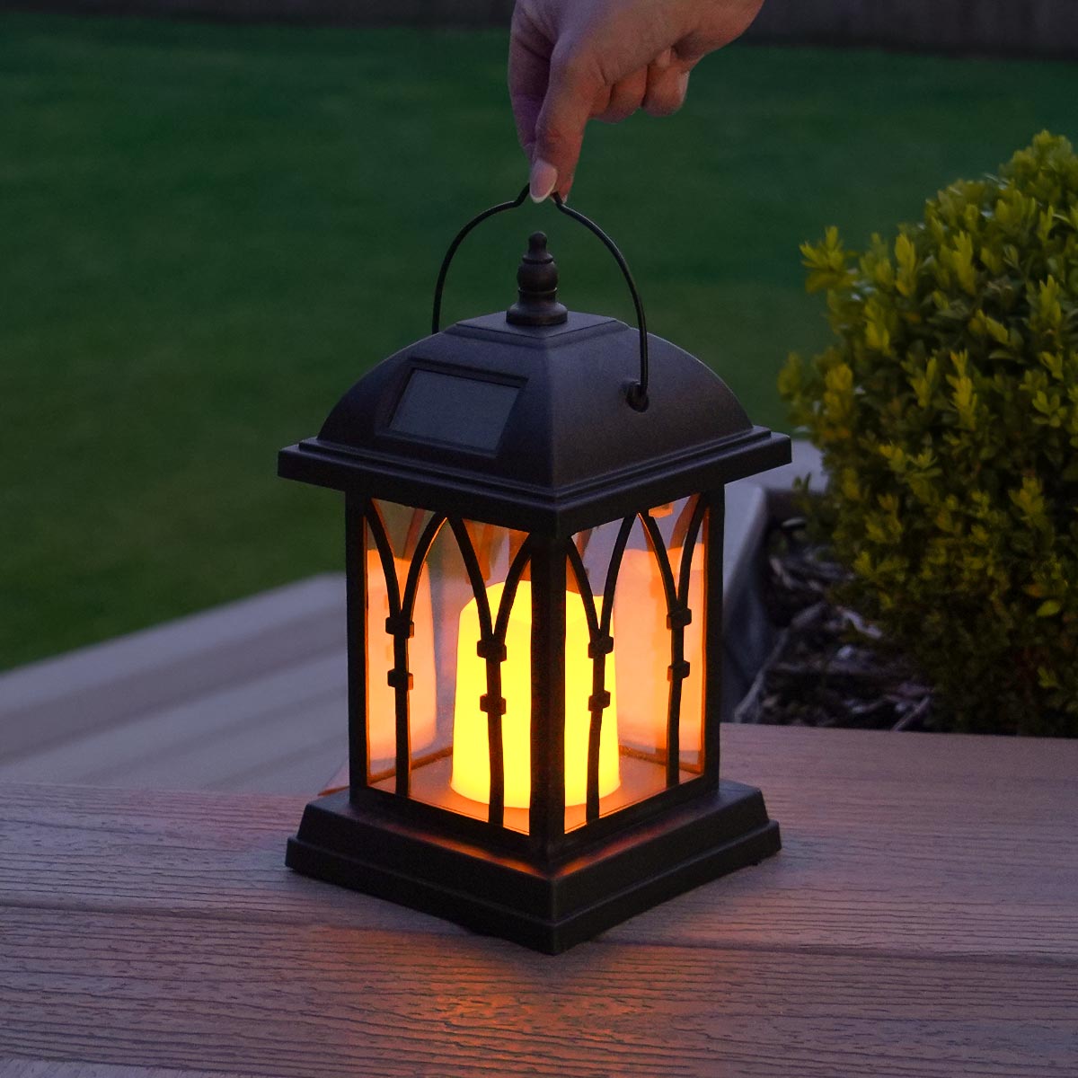 Solar Lantern With Flickering LED Candle 27cm