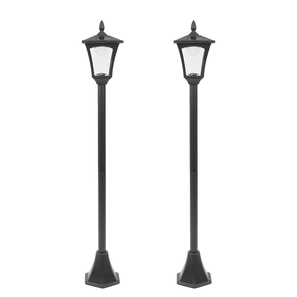 2 Black Security Solar Lamp Posts 1.2m