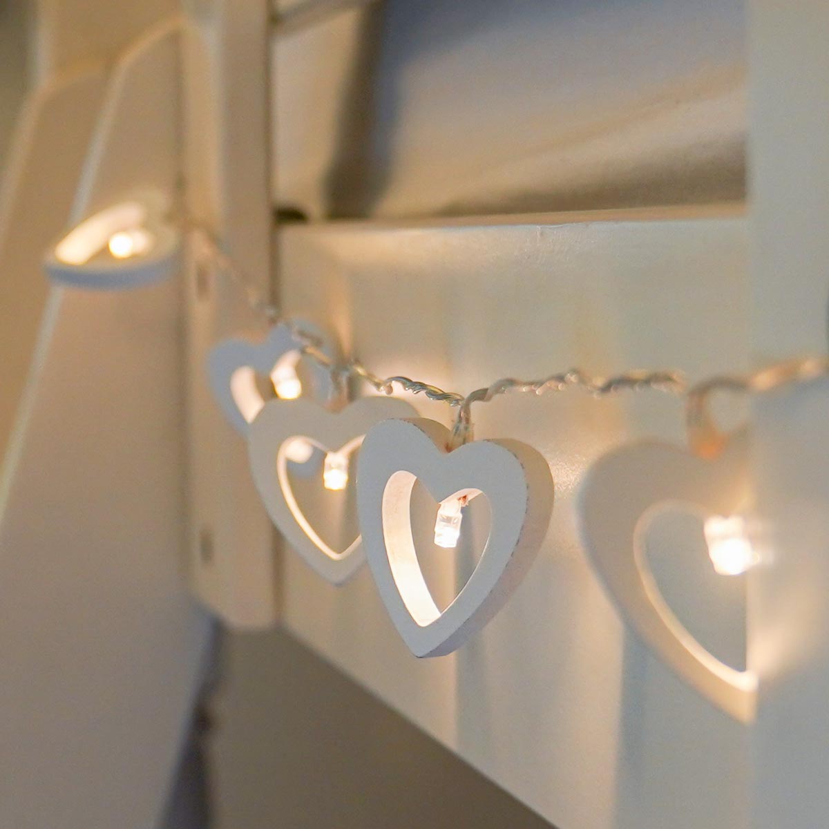 Battery Wooden Heart Fairy Lights, 10 Warm White LEDs