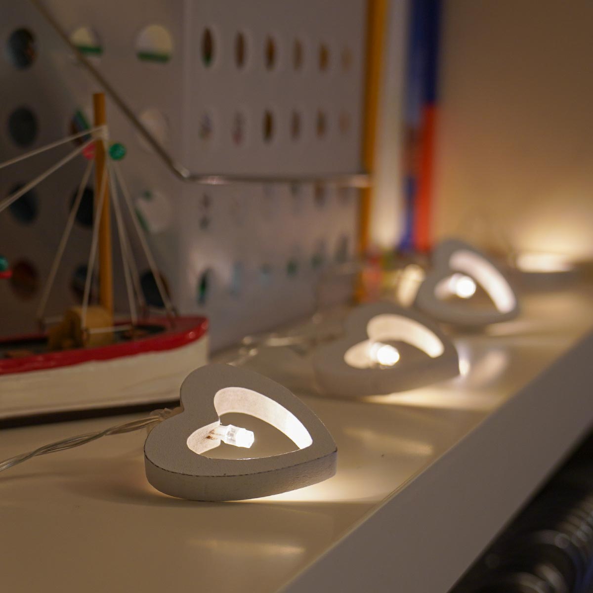 Battery Wooden Heart Fairy Lights, 10 Warm White LEDs