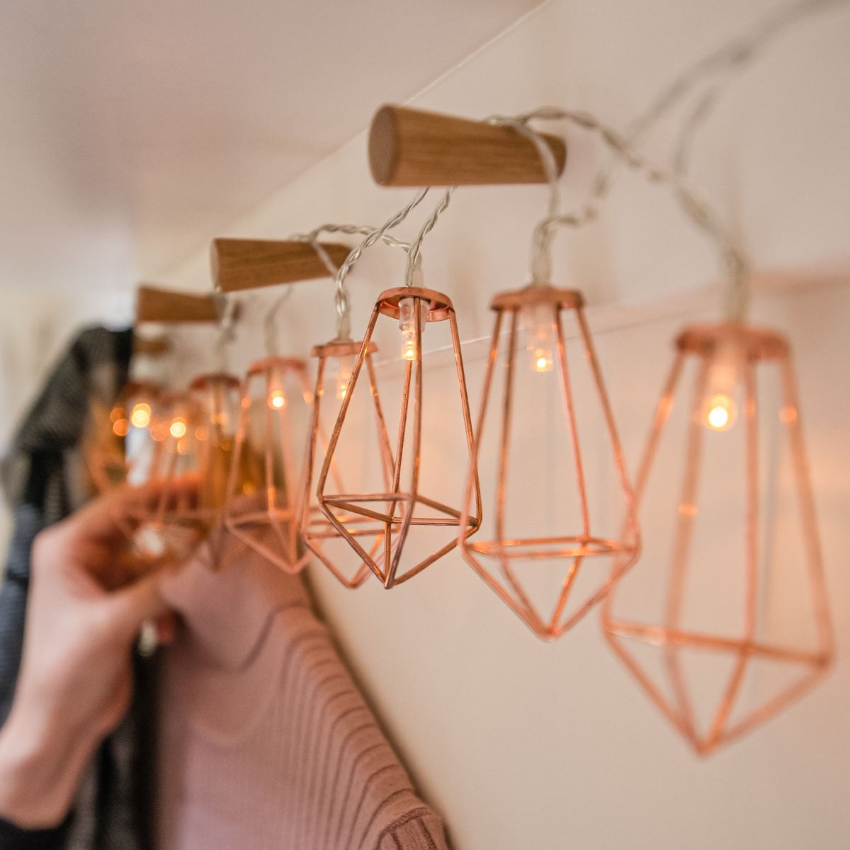 Battery Rose Gold Metal Lantern Fairy Lights, 10 Warm White LEDs
