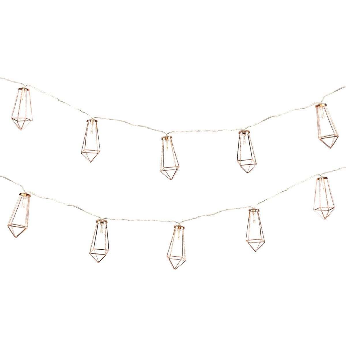 Battery Rose Gold Metal Lantern Fairy Lights, 10 Warm White LEDs