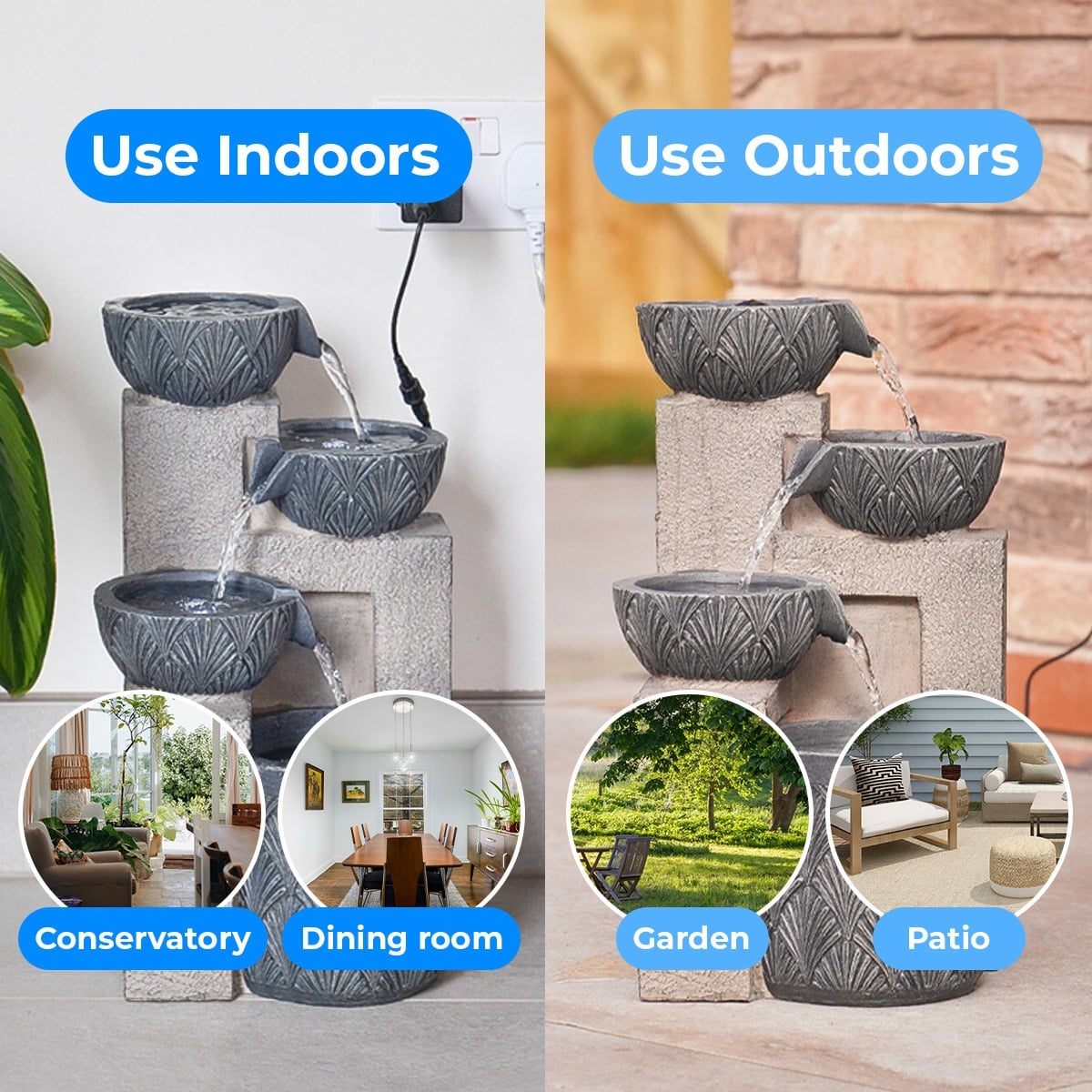 Solar & Plug-in Stone Effect Cascading Bowls Water Feature