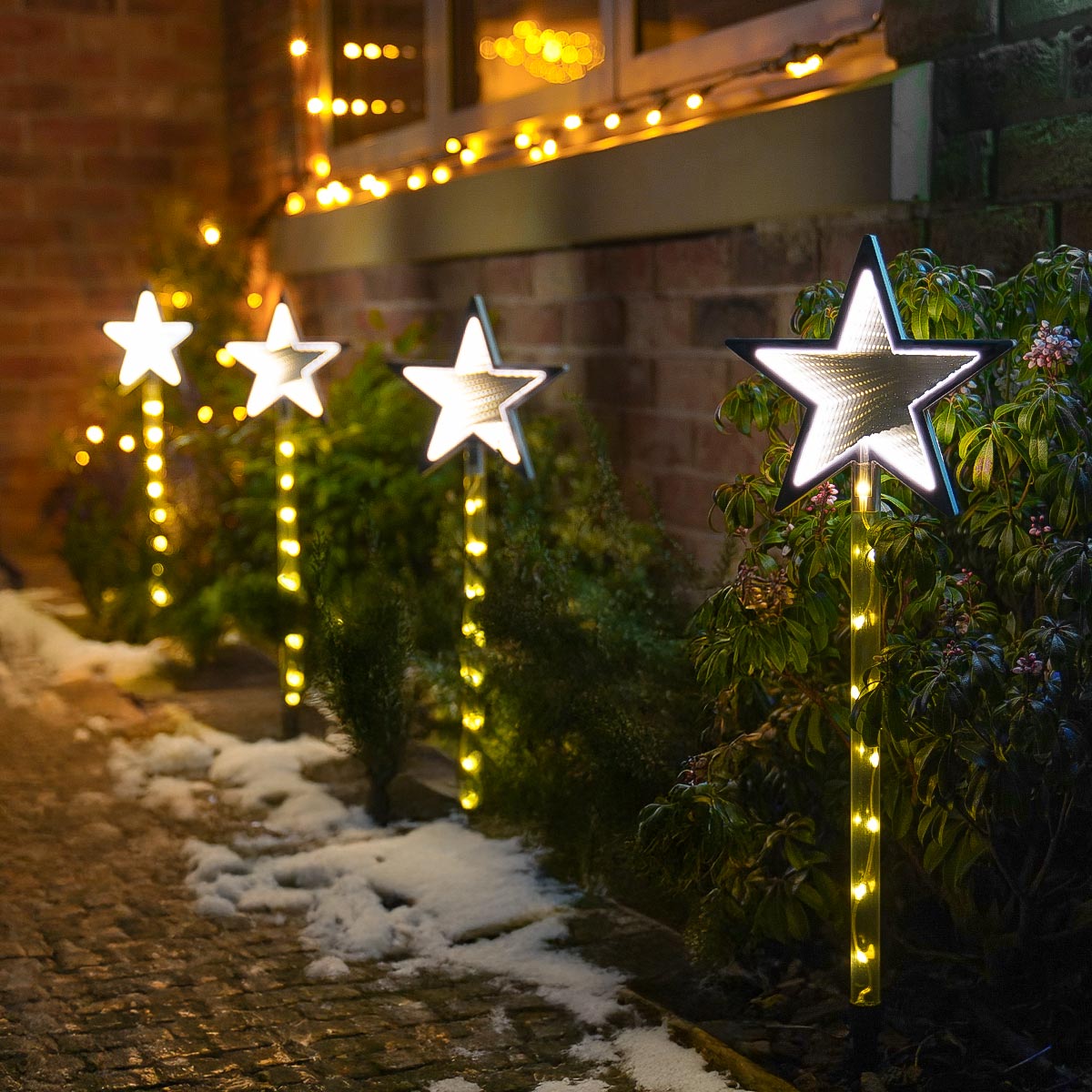 4 Outdoor Star Infinity Mirror Christmas Light Stakes 67cm