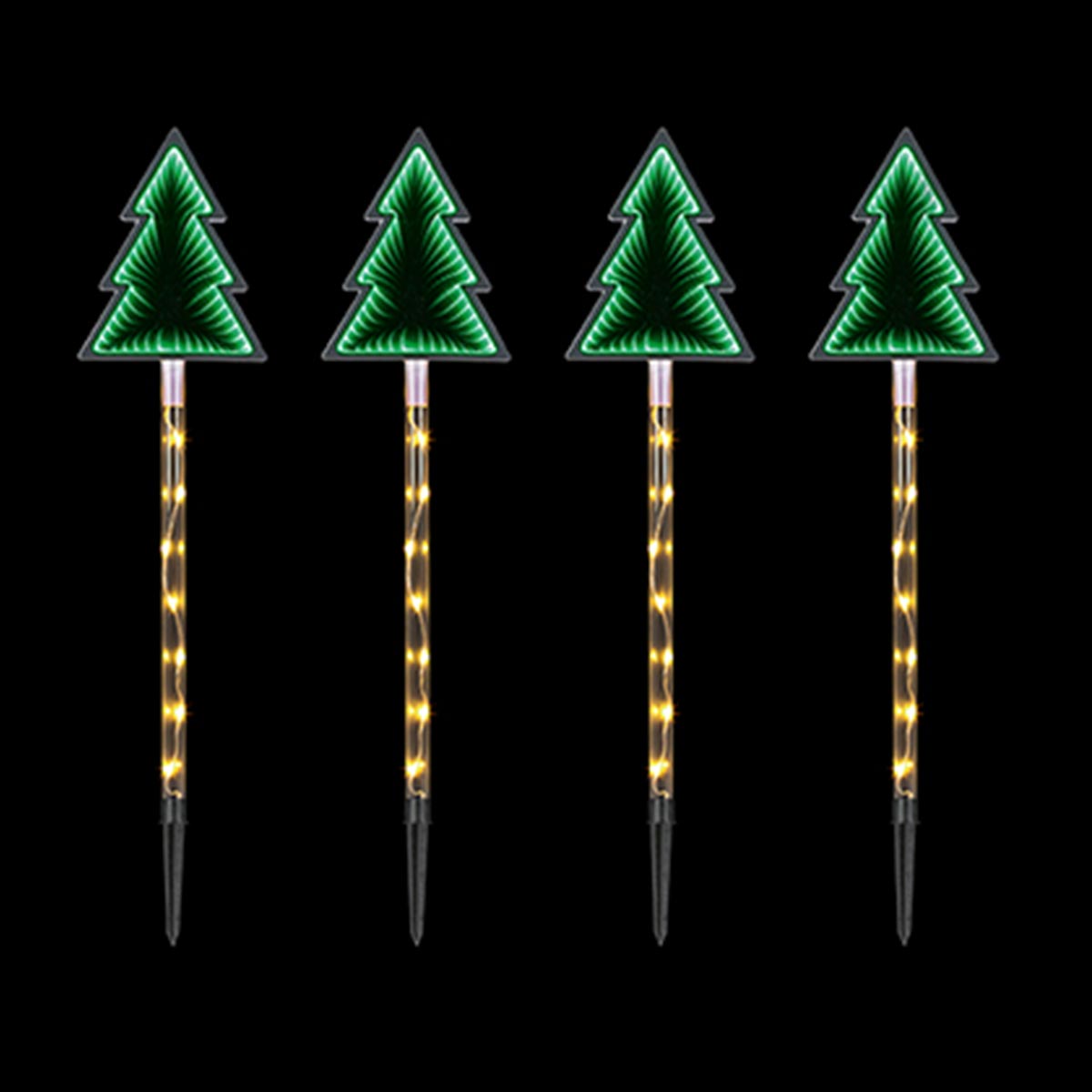 4 Outdoor Christmas Decoration Infinity Mirror Tree Stake Lights 70cm