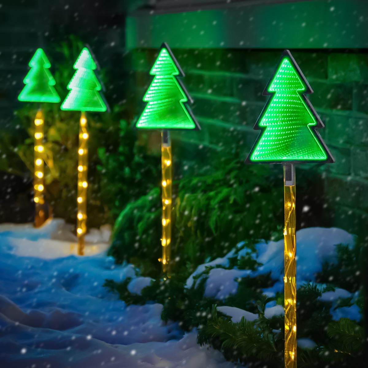 4 Outdoor Christmas Decoration Infinity Mirror Tree Stake Lights 70cm