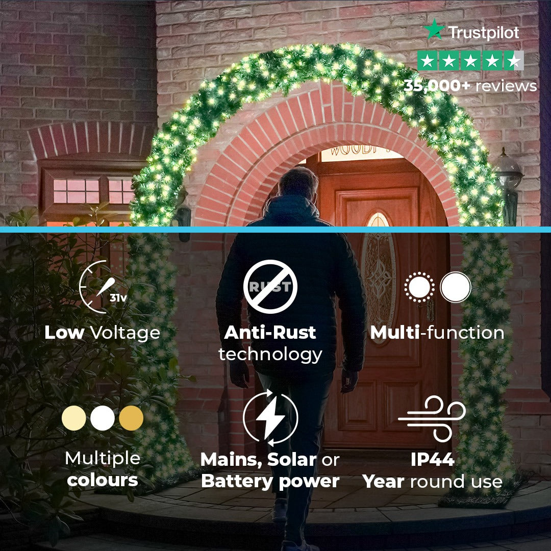 ConnectGo® 2.5m Outdoor Green Commercial Christmas Pre Lit Archway