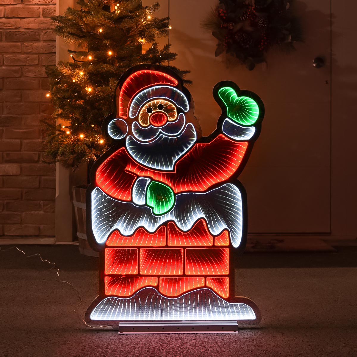 90cm Outdoor Infinity Mirror Christmas Silhouette or Freestanding Santa in Chimney