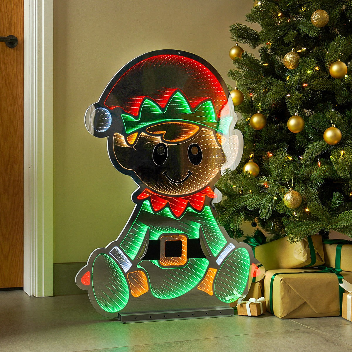 90cm Outdoor Infinity Mirror Christmas Silhouette or Freestanding Elf